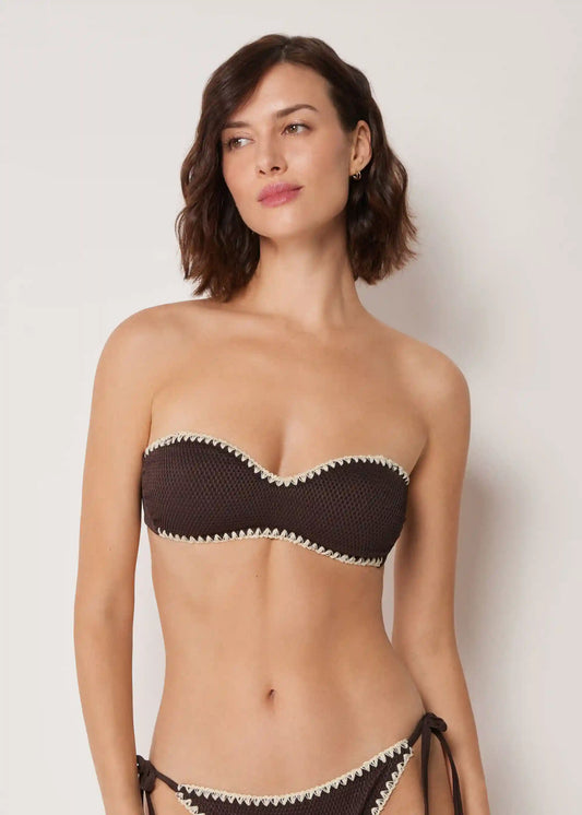 Bandeau Swimsuit Top Bicolor Embroidery
