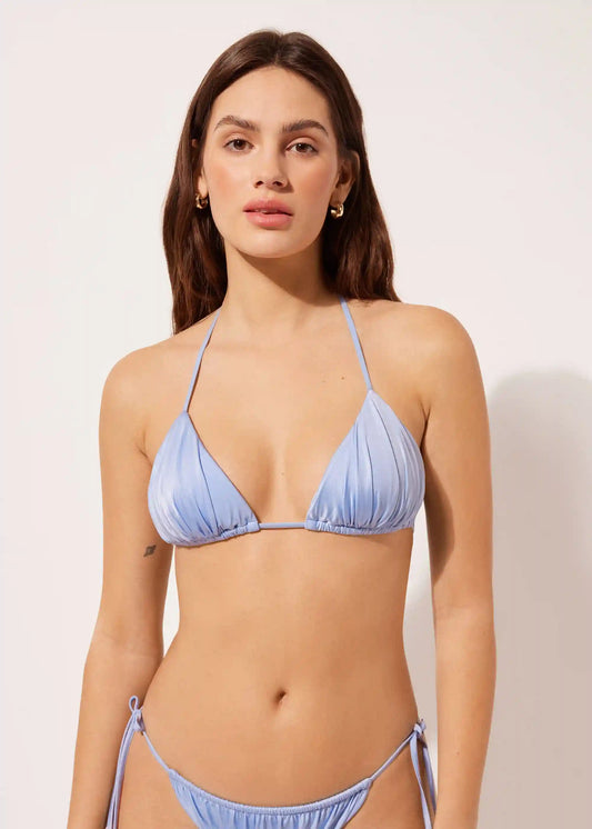Shiny Satin Removable Padding Triangle Swimsuit Top
